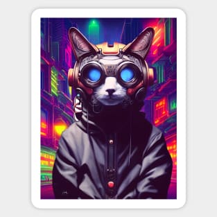 Techno Cat In Japan Neon City Sticker